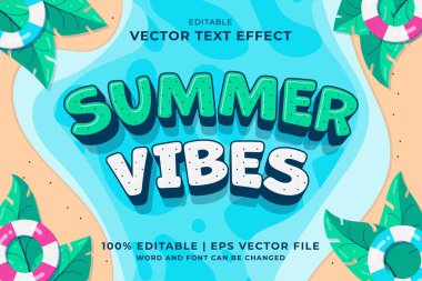 Düzenlenebilir metin efekti Summer Vibes 3d Karikatür şablon biçimi premium vektörü