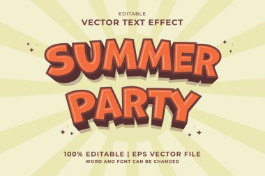 Düzenlenebilir metin efekti Yaz Partisi 3d Çizgi film şablon biçimi premium vektörü