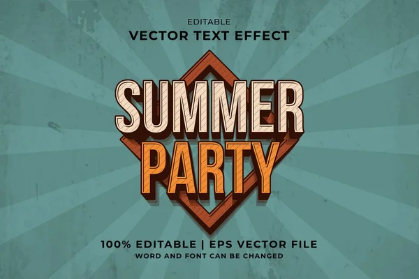 Düzenlenebilir metin efekti Yaz Partisi 3d Vintage şablon biçimi premium vektörü