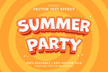 Düzenlenebilir metin efekti Yaz Partisi 3d Çizgi film şablon biçimi premium vektörü