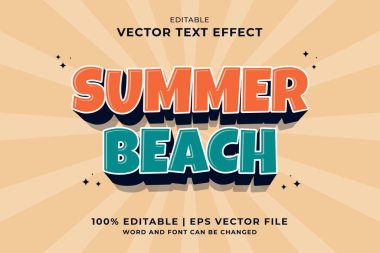 Düzenlenebilir metin efekti Summer Beach 3d Çizgi film şablon biçimi premium vektörü