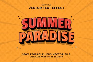 Düzenlenebilir metin efekti Summer Paradise 3d Çizgi film şablon biçimi premium vektörü