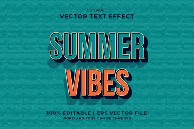 Düzenlenebilir metin efekti Summer Vibes 3d Vintage şablon biçimi premium vektörü