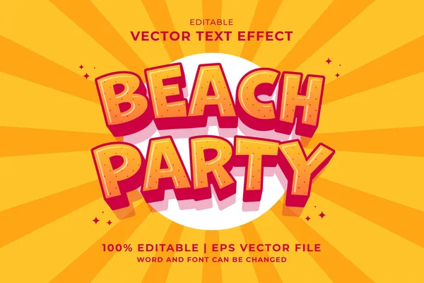 Efeito Texto Editável Beach Party Desenho Animado Estilo Vetor Premium — Vetor de Stock