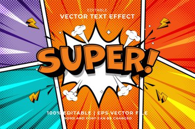 Düzenlenebilir metin efekti Süper 3d Çizgi film stili premium vektörü