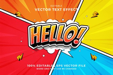 Düzenlenebilir metin efekti Merhaba 3d Çizgi film stili premium vektörü