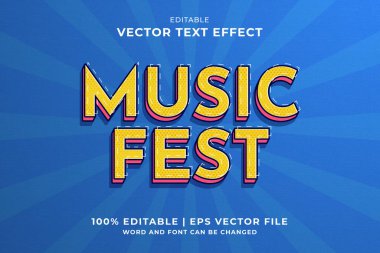 Düzenlenebilir metin efekti Müzik Festivali 3d Vintage şablon biçimi premium vektörü