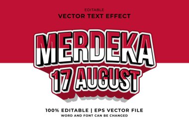Düzenlenebilir metin efekti Endonezya Merdeka 3d şablon çizgi film biçimi premium vektörü