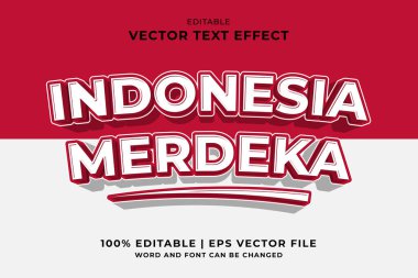 Düzenlenebilir metin efekti Endonezya Merdeka 3d şablon çizgi film biçimi premium vektörü