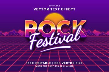 Düzenlenebilir metin efekti Rock Festivali 3d 80 'lerin şablon biçimi premium vektörü
