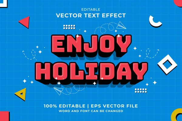 Efecto Texto Editable Disfrutar Vacaciones Plantilla Dibujos Animados Estilo Vector — Archivo Imágenes Vectoriales