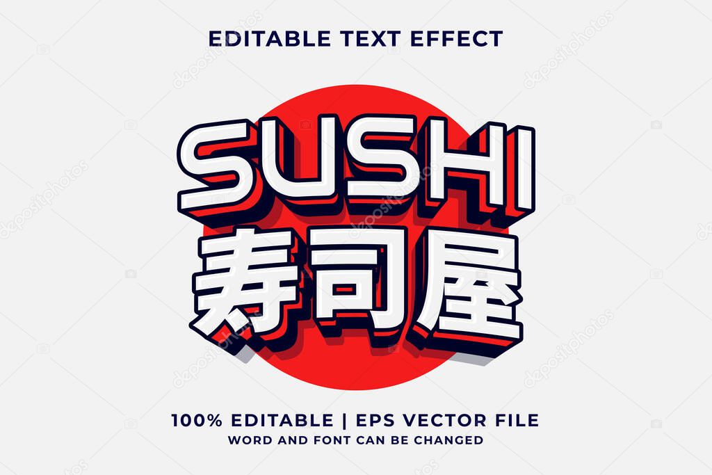 Editable text effect Sushi 3d cartoon template style premium vector