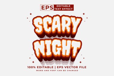 Editable text effect Scary Night 3d cartoon template style premium vector
