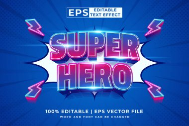 Editable text effect Super Hero 3d cartoon template style premium vector