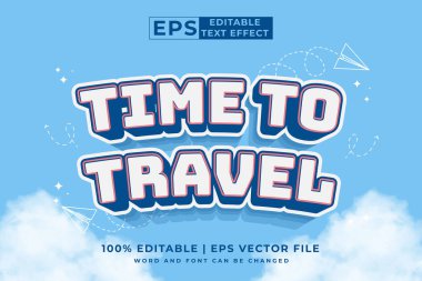 Düzenlenebilir metin efekti 3d çizgi film şablonu biçim premium vektörünü seyahat etmek için zaman
