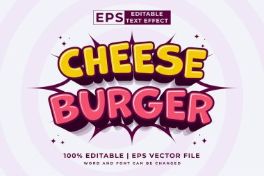 Düzenlenebilir metin efekti Cheese Burger 3d karikatür şablon biçimi premium vektörü