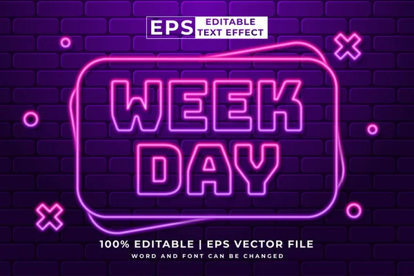 Editable Text Effect Weekday Neon Style Premium Vector — Vettoriale Stock