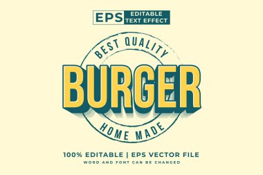 Düzenlenebilir metin efekti burger logosu 3d vintage biçim premium vektörü