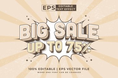 Düzenlenebilir metin efekti büyük satış işareti 3d vintage biçim premium vektörü