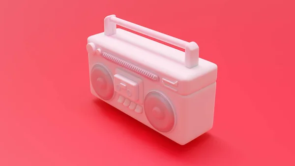 橙色粉色背景的白色盒式磁带播放机 最小的概念 3D渲染 — 图库照片
