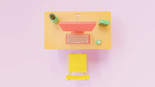 Orange Desk Yellow Chair Pink Room Orange Pink Computer Table —  Fotos de Stock