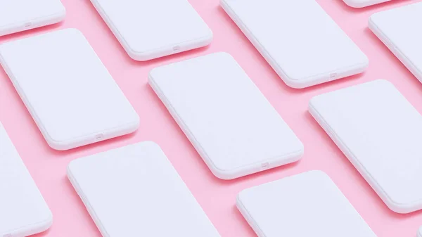 White Smartphone Mockup Arranged Pink Background Minimal Idea Concept Render — 图库照片