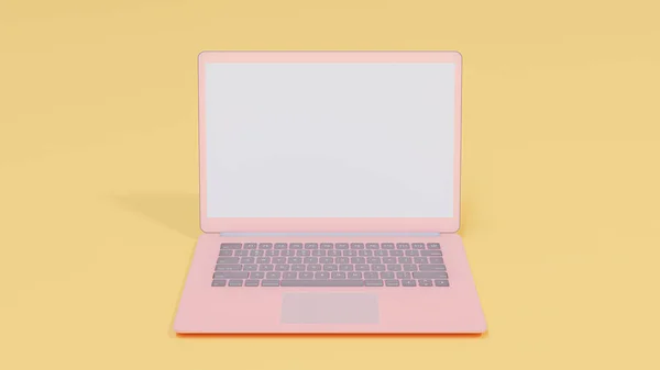 Pink Laptop Blank Screen Yellow Background Laptop Mock Logo Your — 스톡 사진