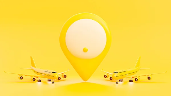 Żółta Płaszczyzna Pasie Startowym Żółta Szpilka Mapie Środku Zdjęcia Minimalna — Zdjęcie stockowe