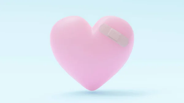 Corazón Rosa Con Yeso Sobre Fondo Azul Renderizado — Foto de Stock