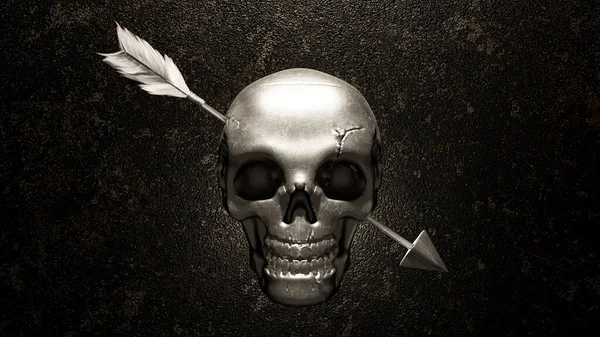 Metal Skull Shot Head Arrow Dart Old Dirty Background Render — Stock Photo, Image