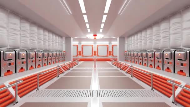 Corridoio Stazione Spaziale Laboratorio Decorato Con Colore Arancione Sfondo Fantascientifico — Video Stock