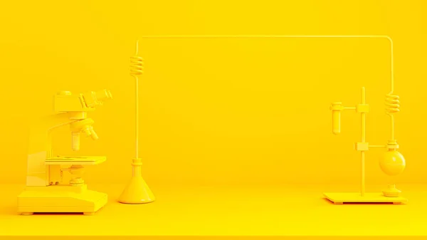 Tubo Teste Amarelo Microscópio Fundo Amarelo Espaço Para Banner Logotipo — Fotografia de Stock