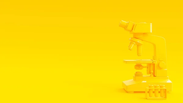 Tubo Ensayo Amarillo Microscopio Sobre Fondo Amarillo Espacio Para Banner — Foto de Stock