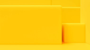Sarı soyut arkaplan. Sarı kareler üst üste biniyor. Asgari fikir konsepti, 3B Render.