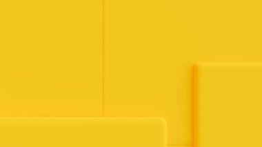 Sarı soyut arkaplan. Sarı kareler üst üste biniyor. Asgari fikir konsepti, 3B Render.