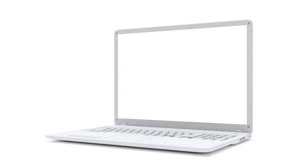 Beyaz Dizüstü Bilgisayar Yan Görünümü Boş Zole Edilmiş Yapılandırma Bilgisayarı — Stok fotoğraf