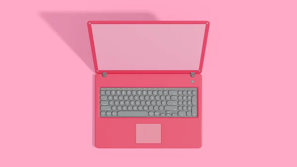 Roze Laptop Leeg Display Bovenaanzicht Geïsoleerde Mock Computer Minimaal Ideeënconcept — Stockfoto