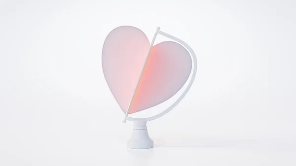 Růžové Srdce Otočné Plošině Bílém Pozadí Minimální Koncepce Vykreslení — Stock fotografie