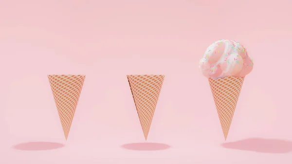 Cono Helado Rosa Sobre Fondo Rosa Concepto Idea Mínima Render — Foto de Stock