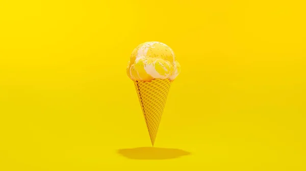 Cono Helado Amarillo Sobre Fondo Amarillo Concepto Idea Mínima Render Fotos De Stock Sin Royalties Gratis