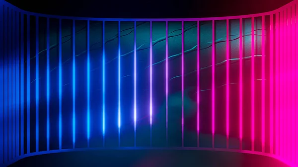 Tahap Kosong Sci Futuristik Reflektif Dengan Magenta Dan Blue Fluorescent Stok Foto
