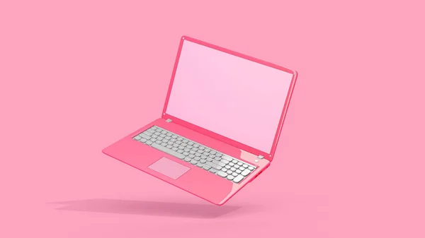 ピンクのノートパソコンの空のディスプレイサイドビュー 隔離されたモックアップコンピュータ 最小限のアイデアコンセプト 3Dレンダリング ロイヤリティフリーのストック画像