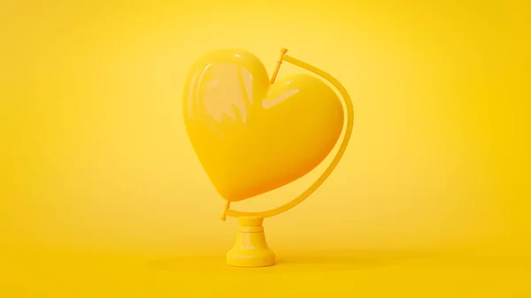 Corazón Amarillo Plataforma Giratoria Sobre Fondo Amarillo Concepto Idea Mínima Imagen De Stock