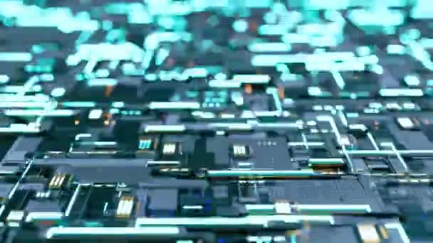 Elektrische Printplaat Groen Blauw Lichteffect Technologische Elementen Innovatie Achtergrond Render — Stockvideo