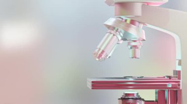 Bilimsel laboratuvar yakın çekimlerinde otomatik mikroskop. Bilimsel araştırma devam ediyor. Animasyon eğitim, bilim veya tıp endüstrisinde kullanılabilir. 3B Hazırlama.
