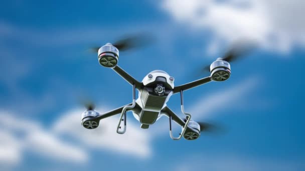 Drohne Weiße Farbe Fliegen Nahaufnahme Aufgenommen Von Unten Während Der — Stockvideo