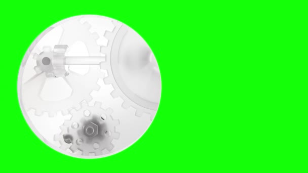 Engrenagem Branca Translúcida Tela Verde Animação Looping Sem Costura Espaço — Vídeo de Stock