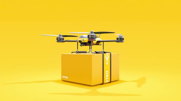 Drohne Gelbe Farbe Lieferung Paket Die Rechteckige Gelbe Frachtbox Wurde — Stockvideo