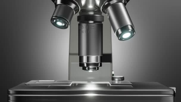 Microscópio Automatizado Close Laboratório Científico Investigação Científica Está Curso Animação — Vídeo de Stock