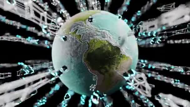 Globe Spins Network Transmission Data Energy Concept Earth Animation Background — Stockvideo